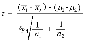 t sample t test which has a t(n1 + n2 -2) distribution.